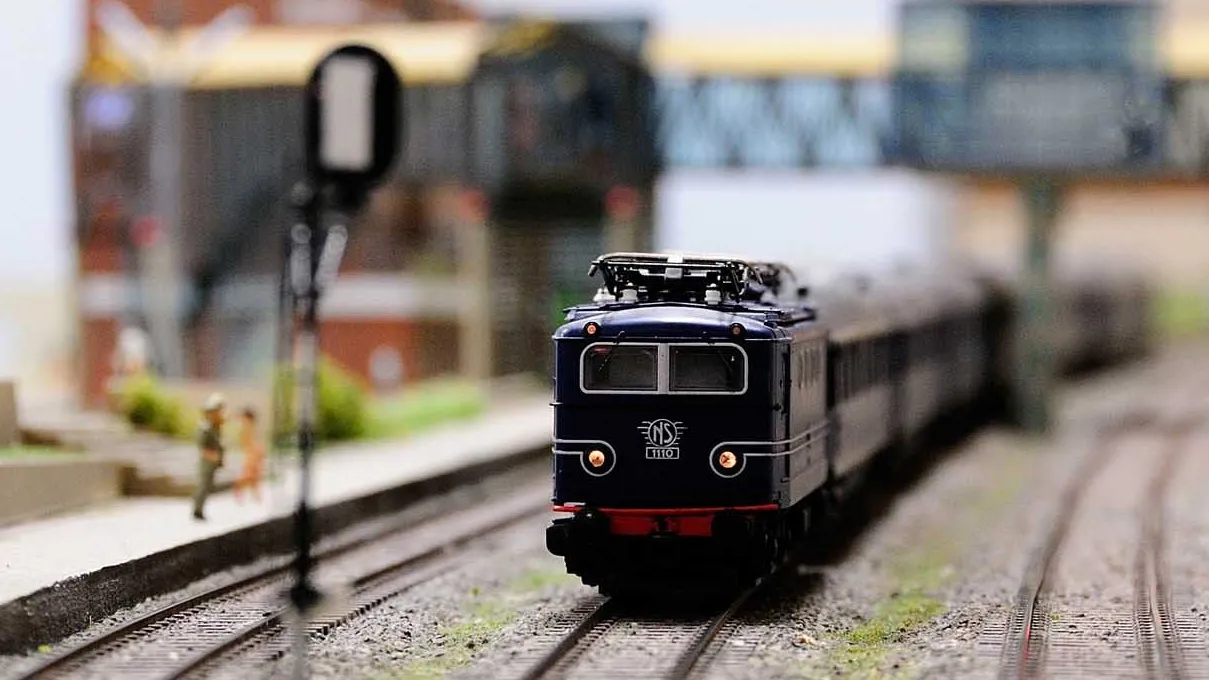 A train at a station in the Miniworld Rotterdam miniature world